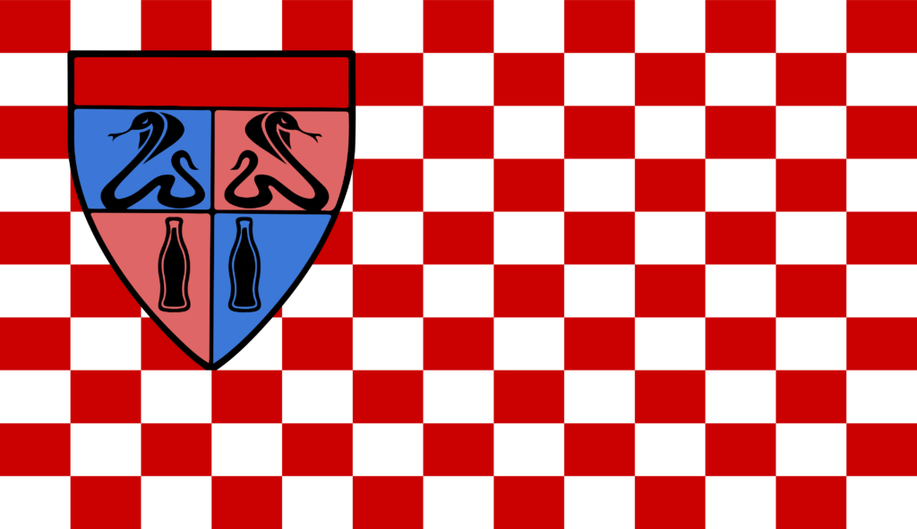 Coca Cobras Flag: red and white checkered with the coca cobras coat of arms